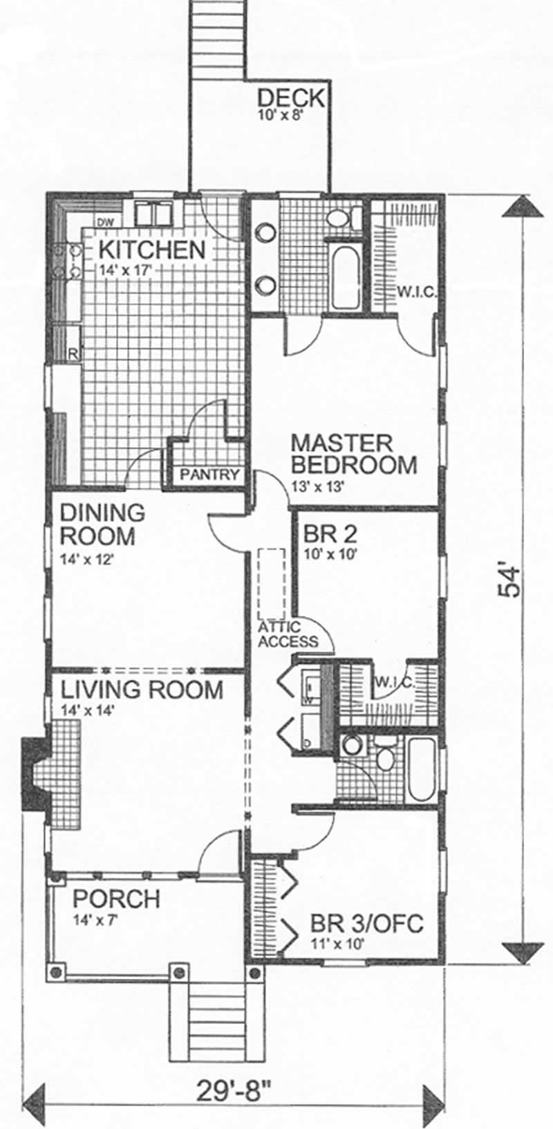 Floor Plan First Story of Bungalow Plan #124-1054