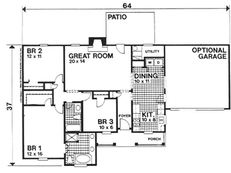 Floor Plan First Story of Ranch Plan #124-1056
