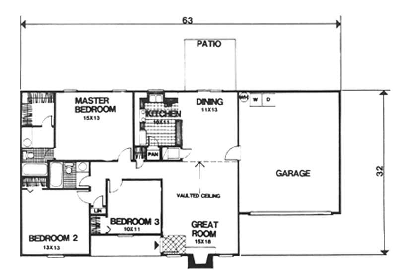 Floor Plan First Story of Ranch Plan #124-1057