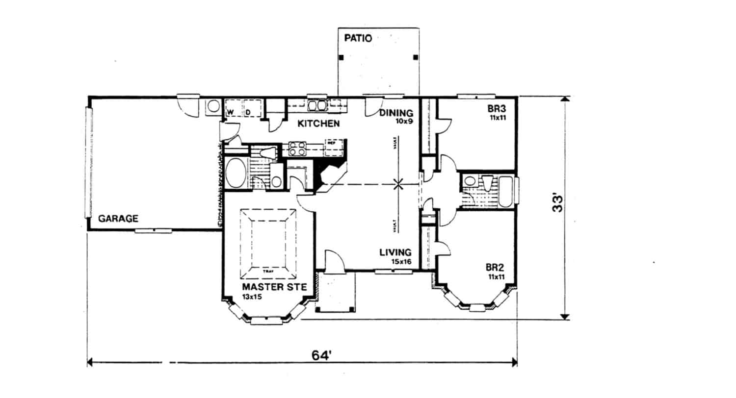 Floor Plan First Story of Ranch Plan #124-1058