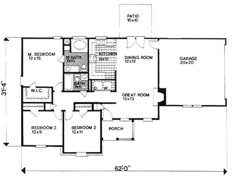 Floor Plan First Story of Ranch Plan #124-1059