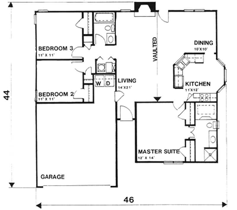 Floor Plan First Story of Ranch Plan #124-1060