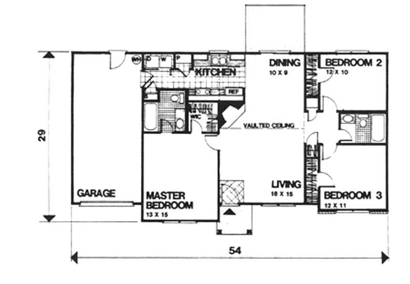 Floor Plan First Story of Ranch Plan #124-1061
