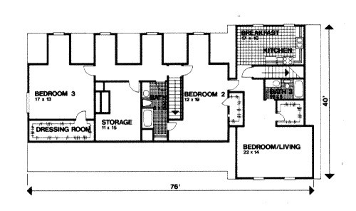 Floor Plan Upper Level of European Plan #124-1062