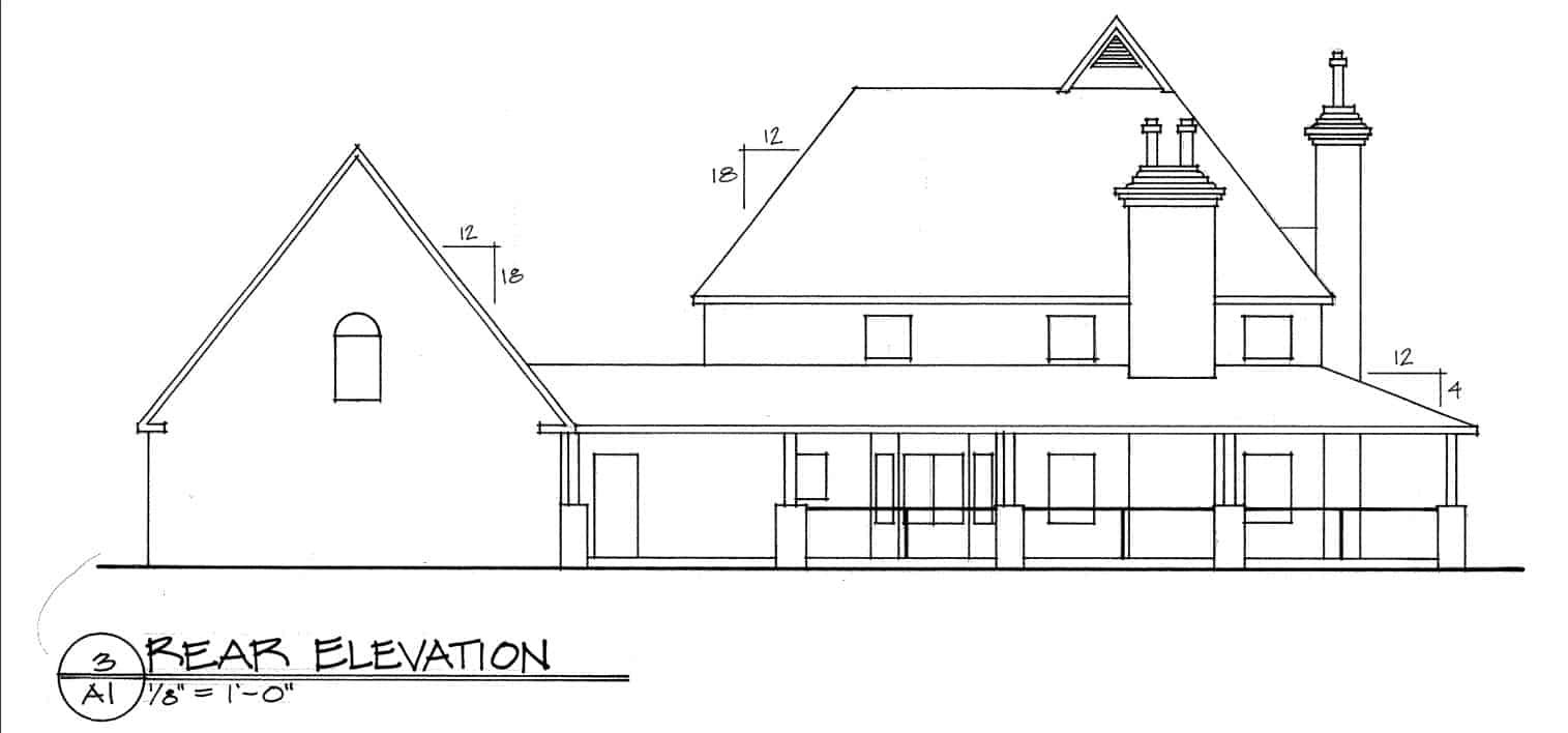 Home Plan Rear Elevation of this 4-Bedroom,3294 Sq Ft Plan -124-1066