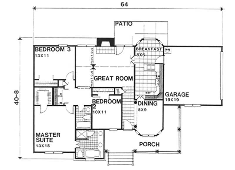 Floor Plan First Story of Ranch Plan #124-1084