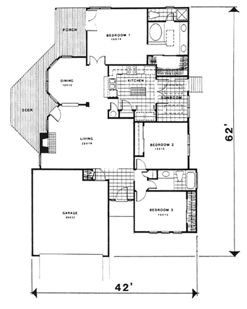 Floor Plan First Story of Bungalow Plan #124-1088