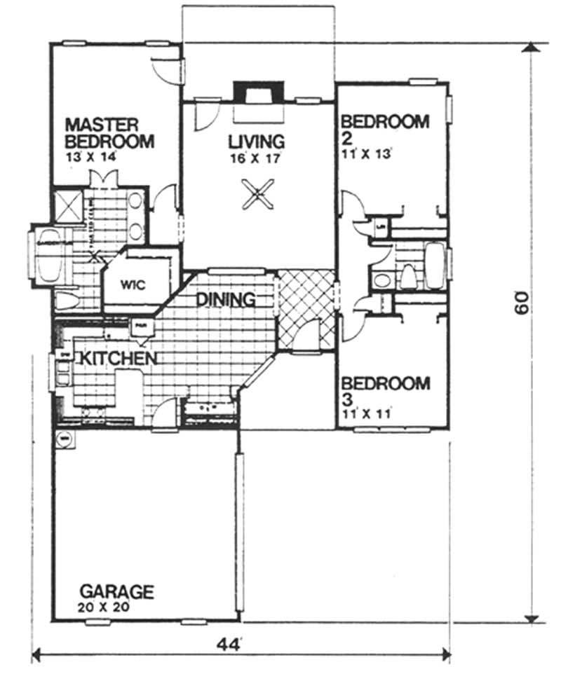 Floor Plan First Story of Ranch Plan #124-1090