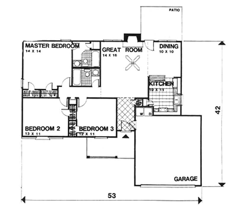 Floor Plan First Story of Ranch Plan #124-1093