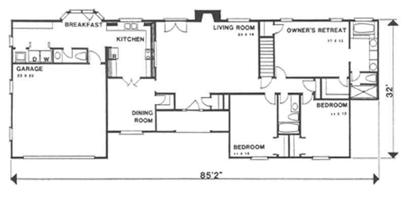 Floor Plan First Story of Country Plan #124-1095