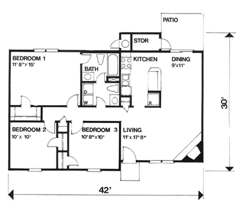 Floor Plan First Story of Ranch Plan #124-1102