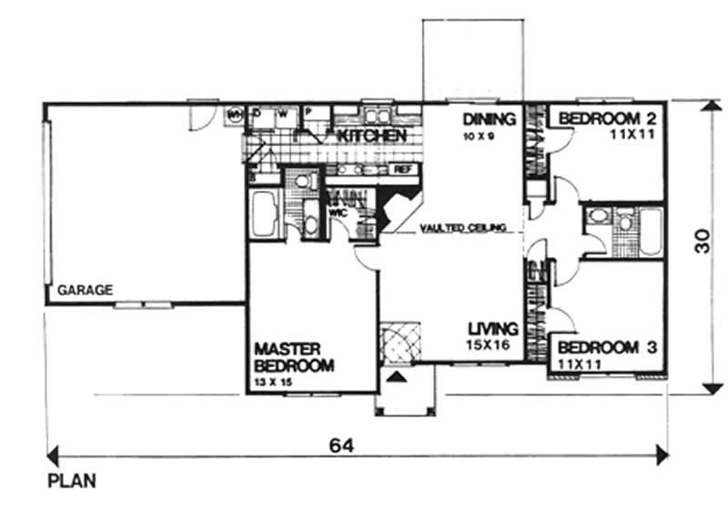 Floor Plan First Story of Ranch Plan #124-1104