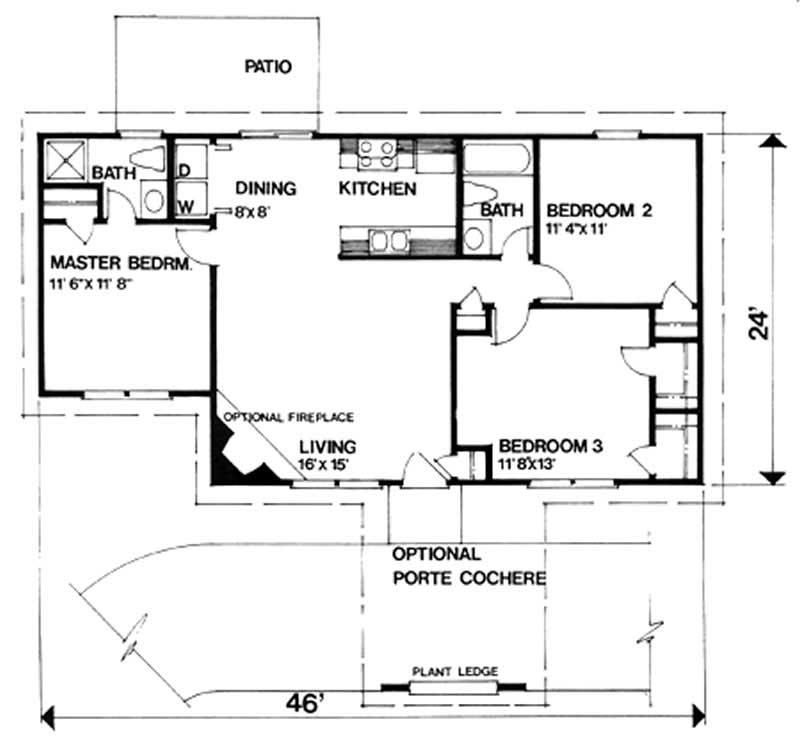 Floor Plan First Story of Ranch Plan #124-1105