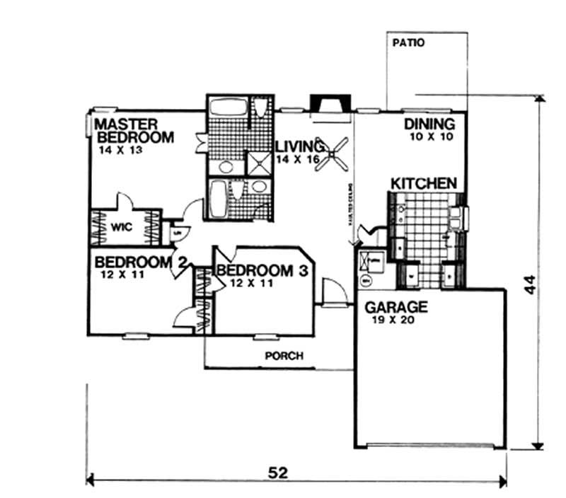 Floor Plan First Story of Ranch Plan #124-1107