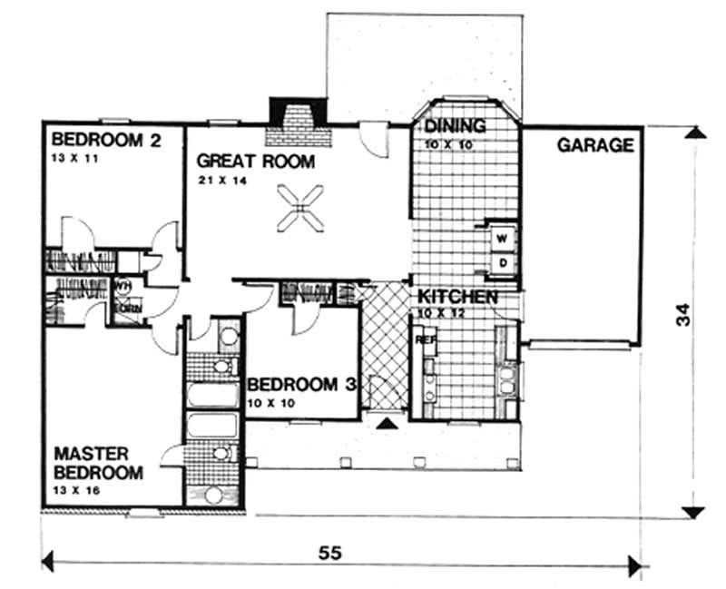 Floor Plan First Story of Ranch Plan #124-1112