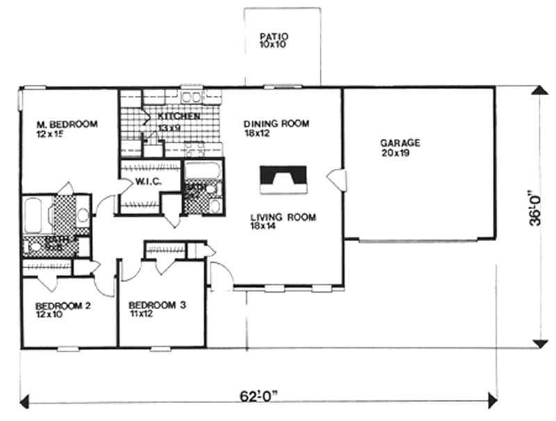 Floor Plan First Story of Ranch Plan #124-1114