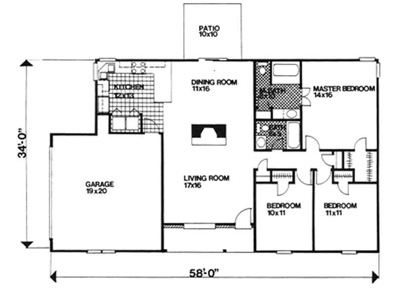 Floor Plan First Story of Ranch Plan #124-1115