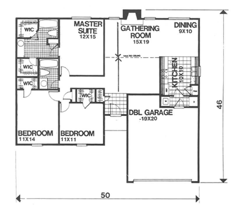 Floor Plan First Story of Ranch Plan #124-1117