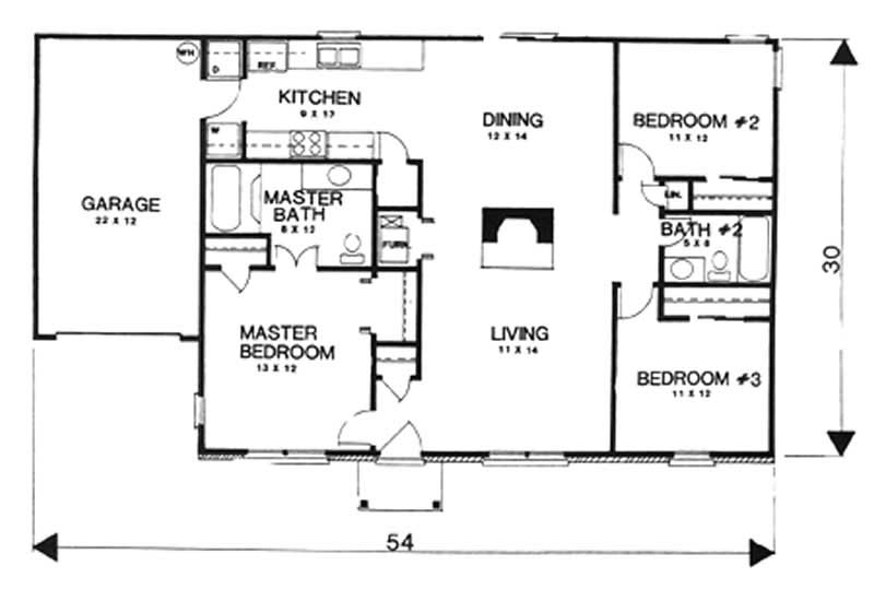 Floor Plan First Story of Ranch Plan #124-1119