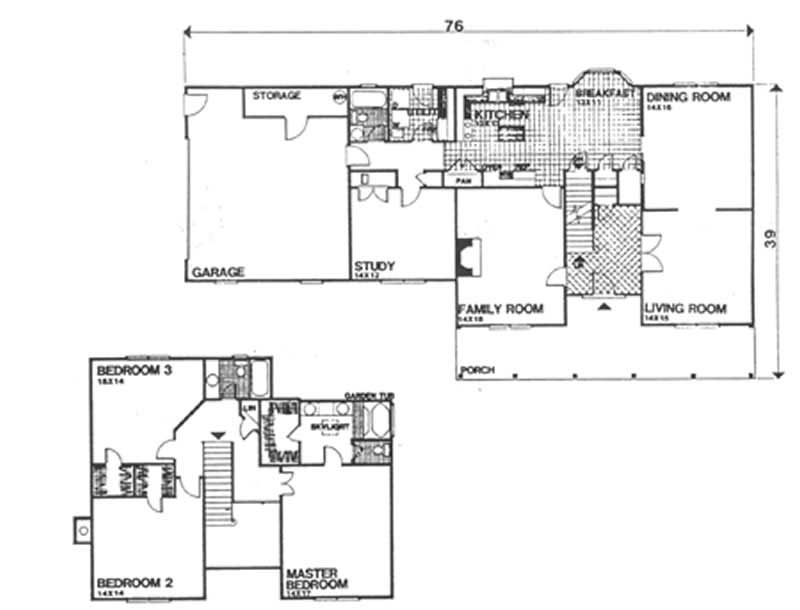 Floor Plan First Story of Farmhouse Plan #124-1127