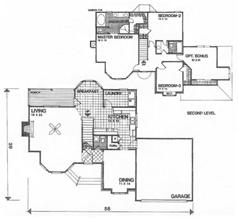 Floor Plan First Story of European Plan #124-1135