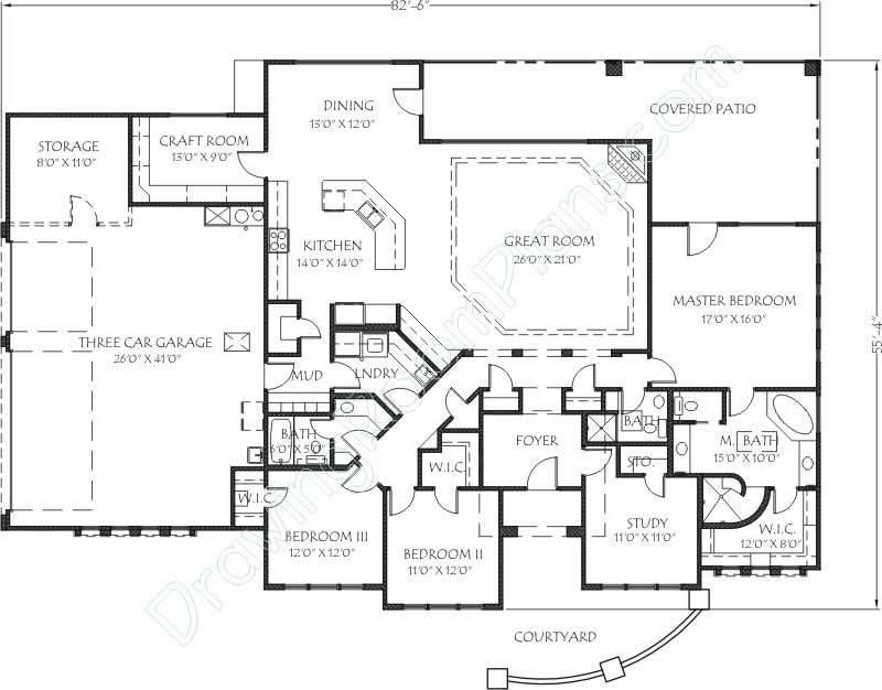 Floor Plan First Story of Mediterranean Plan #125-1000