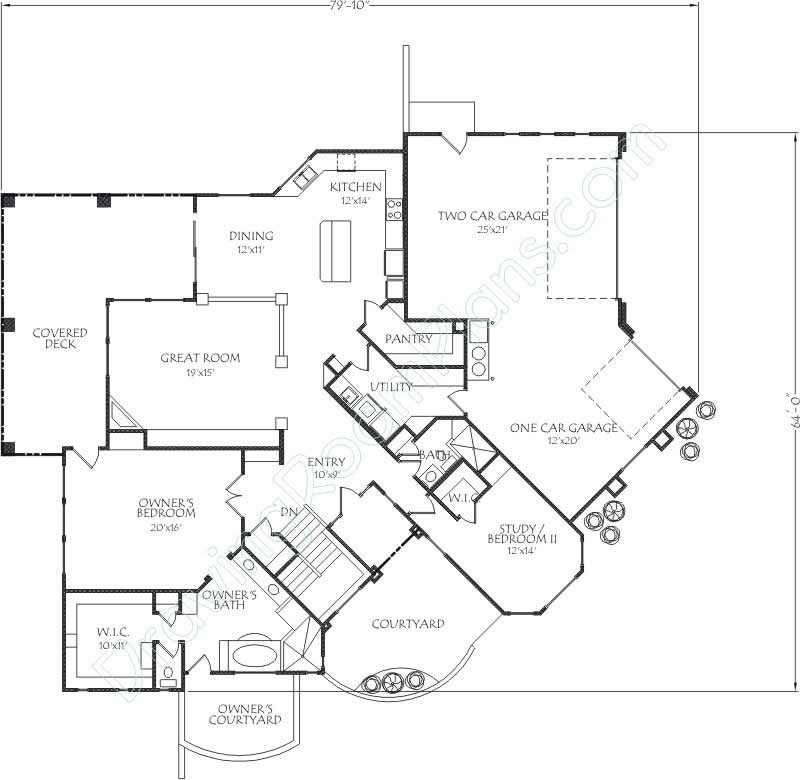Floor Plan First Story of Southwest Plan #125-1003