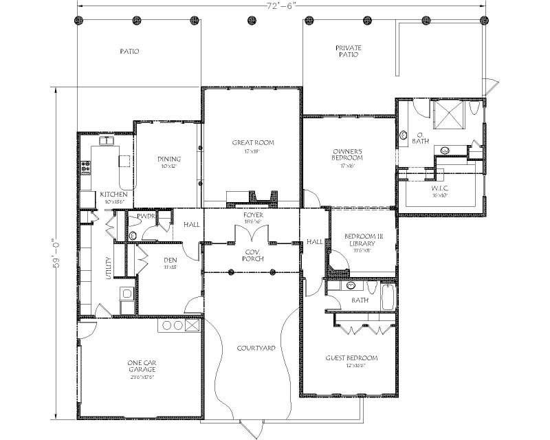 Floor Plan First Story of Southwest Plan #125-1005