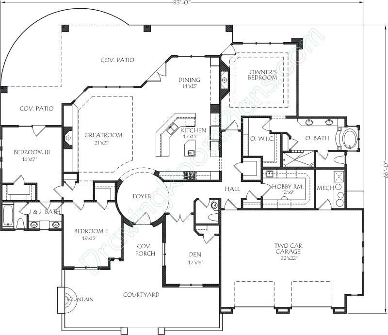 Floor Plan First Story of Mediterranean Plan #125-1006