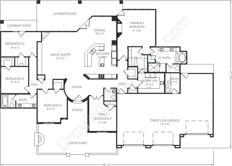 Floor Plan First Story of Mediterranean Plan #125-1011
