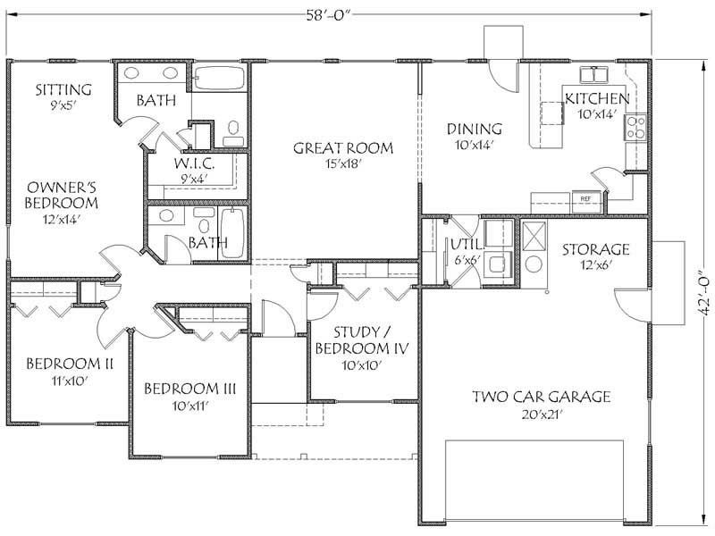 Floor Plan First Story of Country Plan #125-1013