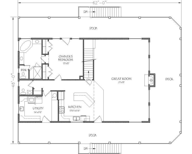 Floor Plan First Story of Country Plan #125-1015