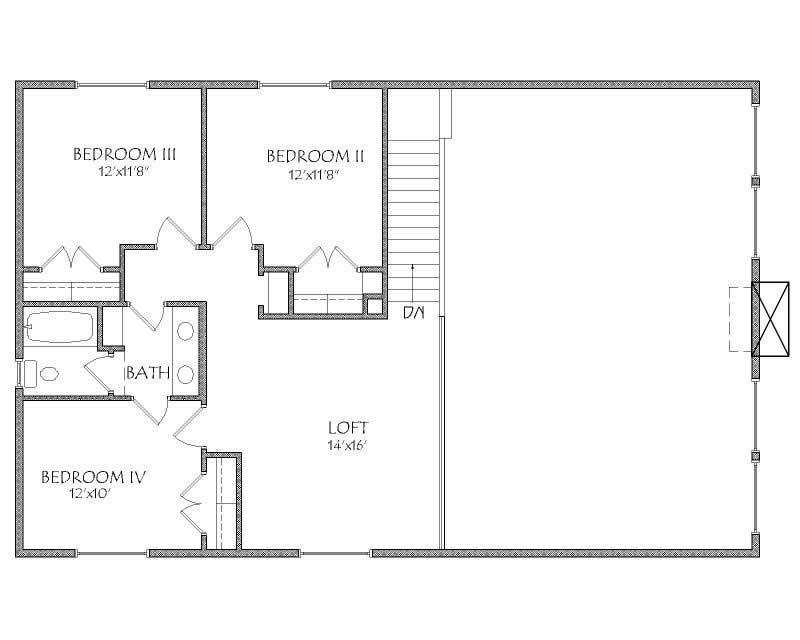 Floor Plan Second Story of Country Plan #125-1015