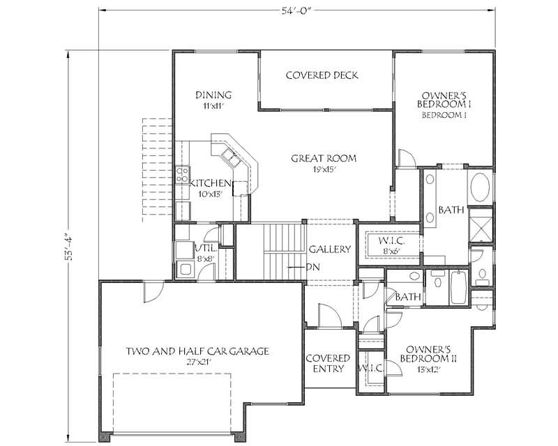 Floor Plan First Story of Contemporary Plan #125-1016