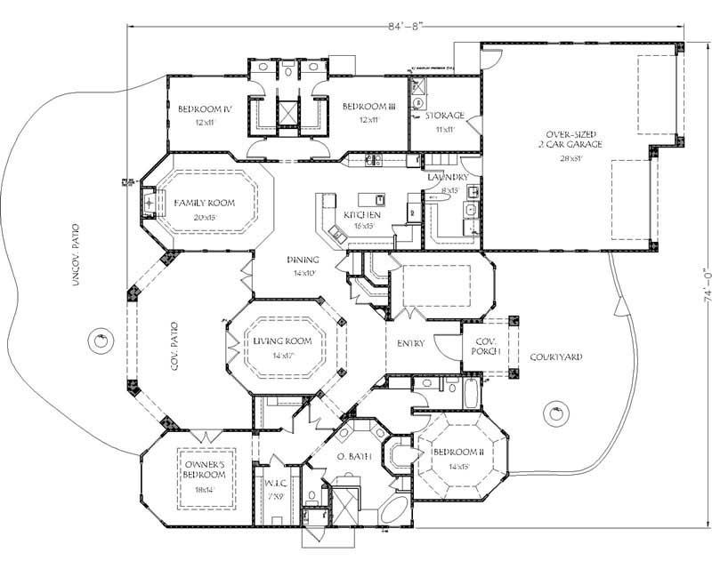 Floor Plan First Story of Mediterranean Plan #125-1019