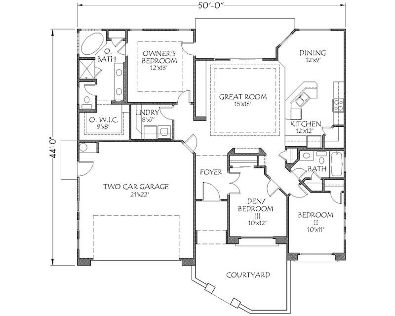 Floor Plan First Story of Southwest Plan #125-1021