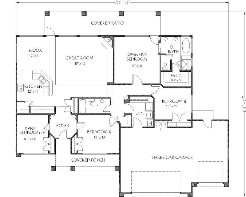 Floor Plan First Story of Mediterranean Plan #125-1023