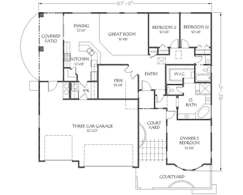 Floor Plan First Story of Southwest Plan #125-1024