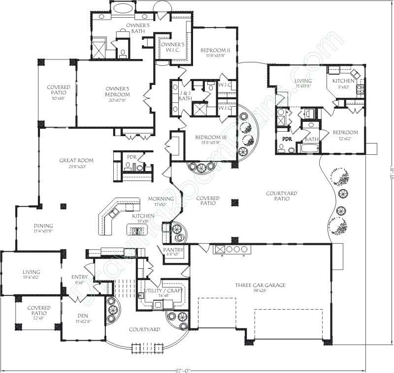 Main Level of California Style Plan #125-1025
