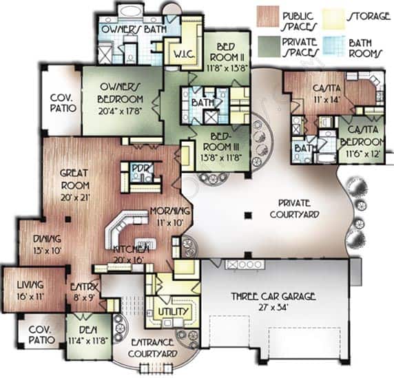 Main Level of California Style Plan #125-1025