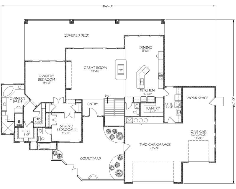 Floor Plan First Story of Contemporary Plan #125-1033
