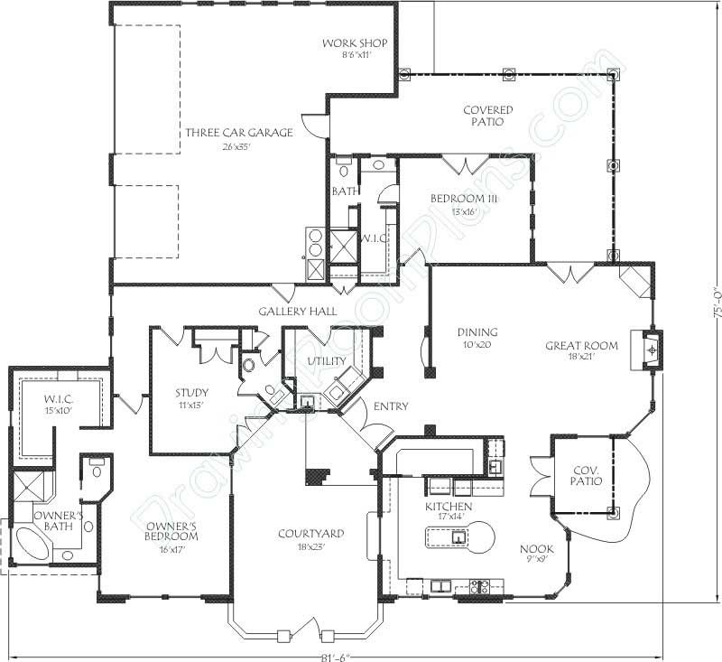 Floor Plan First Story of Mediterranean Plan #125-1036