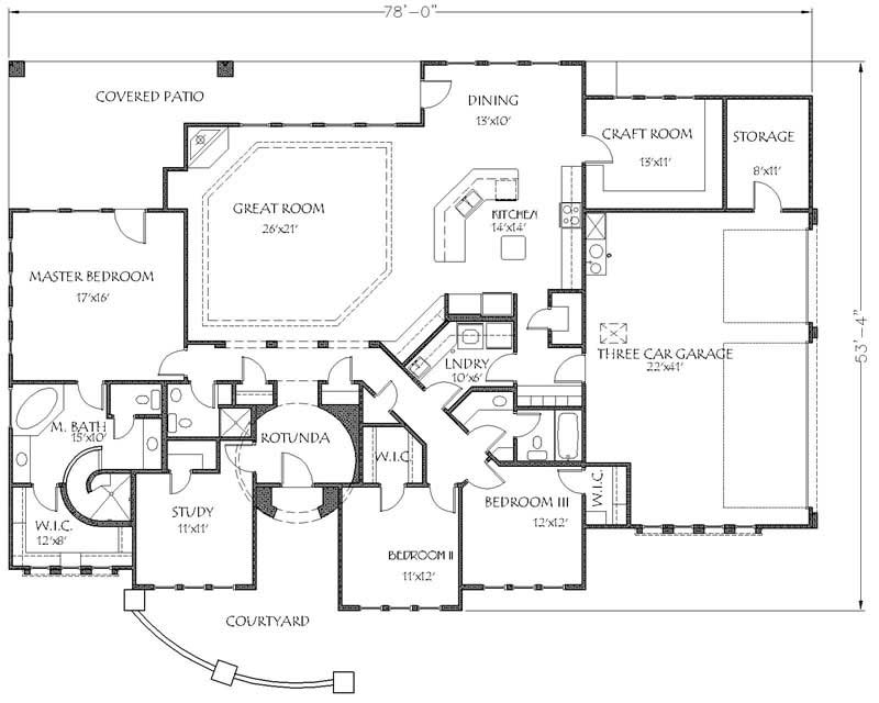 Floor Plan First Story of Mediterranean Plan #125-1042