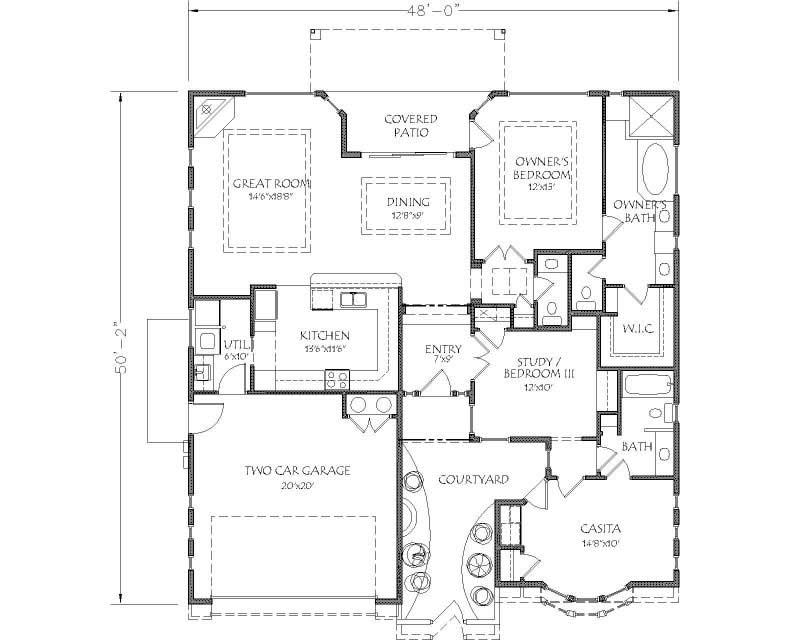 Floor Plan First Story of Southwest Plan #125-1152