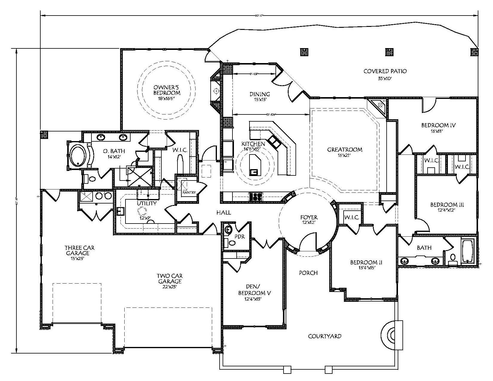 Floor Plan First Story of Southwest Plan #125-1154