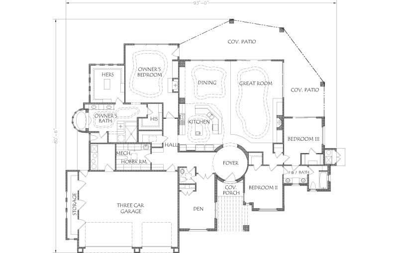 Floor Plan First Story of Southwest Plan #125-1161