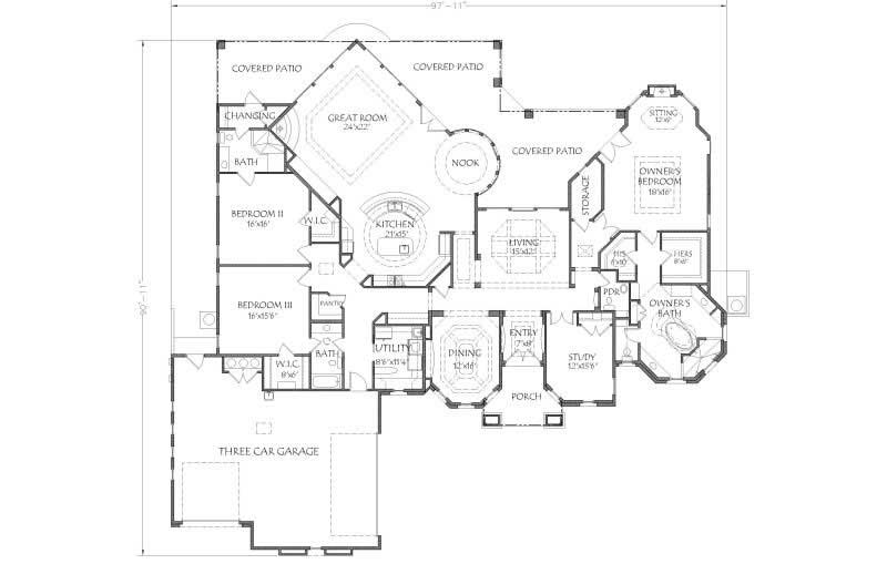 Floor Plan First Story of Southwest Plan #125-1168