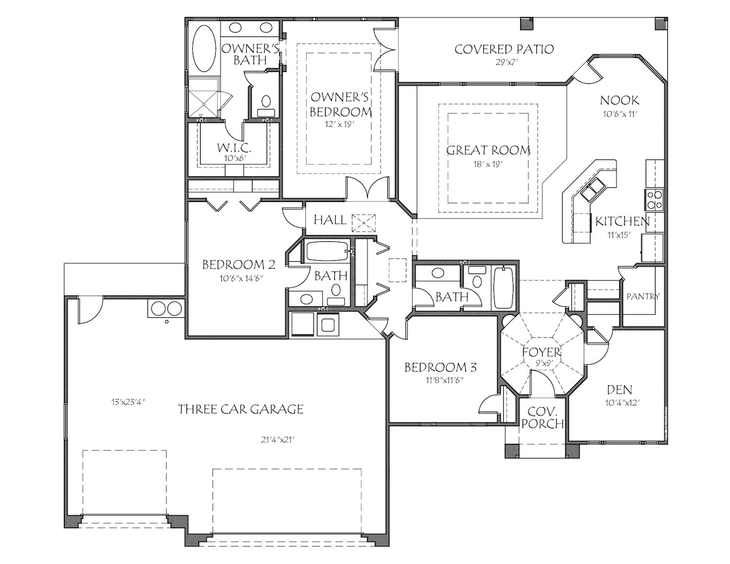 Floor Plan Main Level of Southwest Plan #125-1170