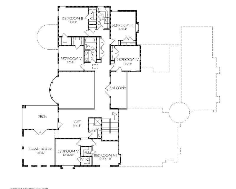 Floor Plan Second Story of Mediterranean Plan #125-1182