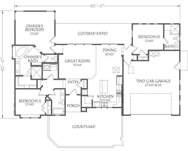 Floor Plan First Story of Southwest Plan #125-1183